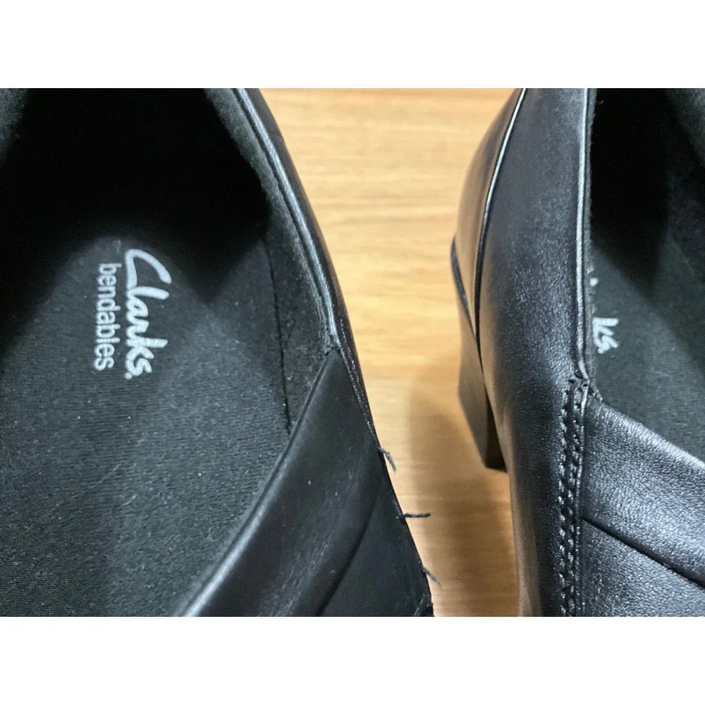 Clarks Bendables Black Leather Mary Jane Block Heels Pumps 11M 37557